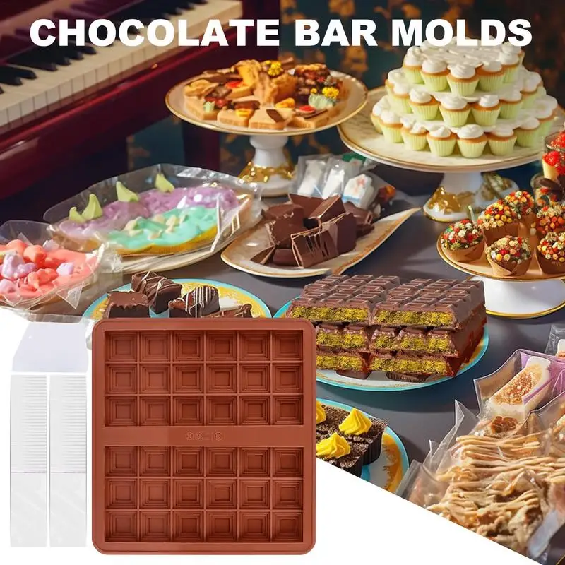 Chocolate Bar Mold For Stuffed Bar Rectangle Break Apart Candy Bar Molds Non-Stick Food Grade Candy Bar Molds Rectangle