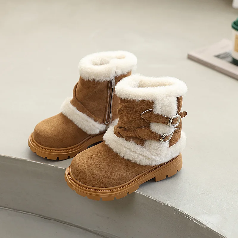 

2025 Fashion Kids Furry Platform Boots Winter Warm Girls Cotton Boots for Princess Soft Non-slip Children's Causal Ankle Boots