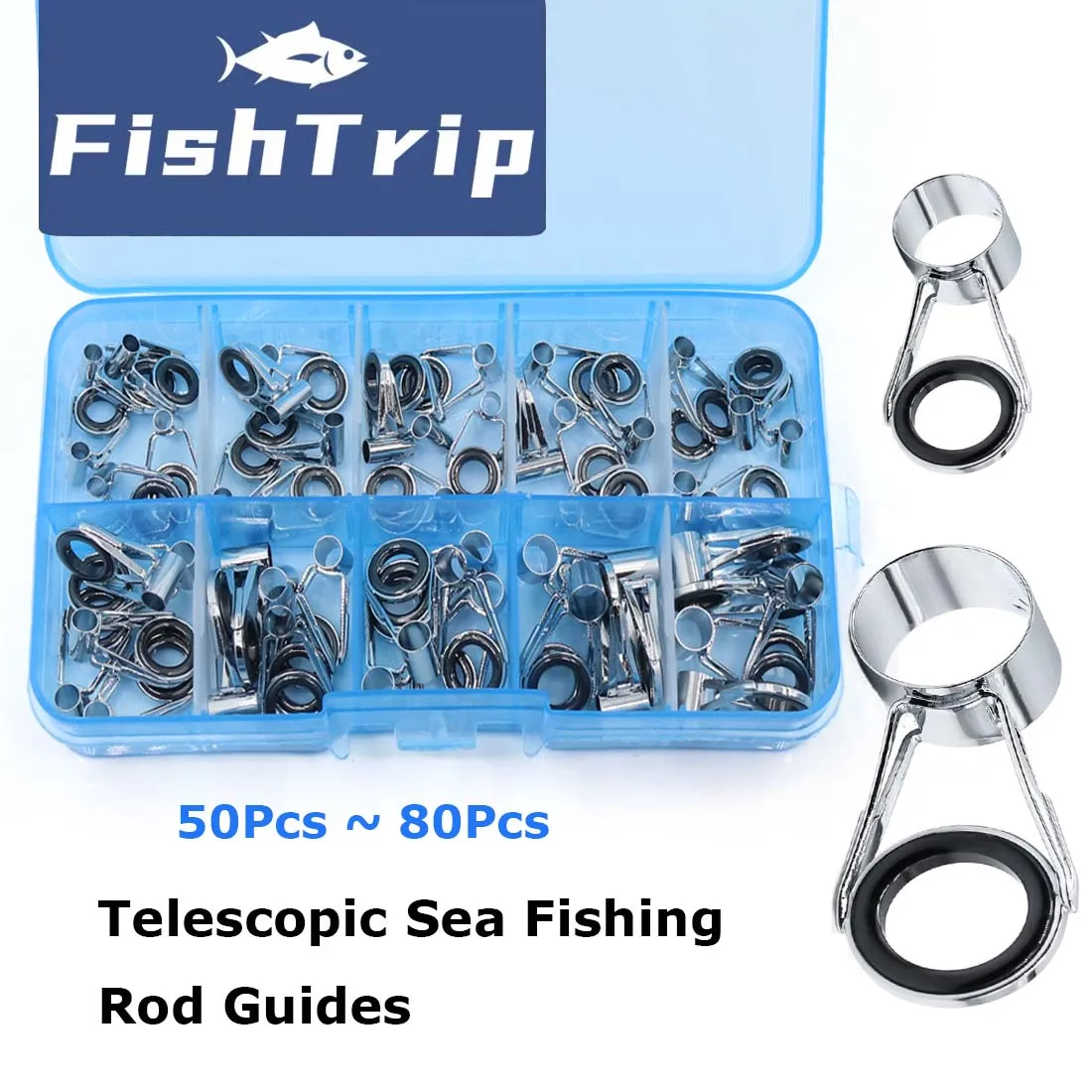 

FishTrip Telescopic Fishing Rod Guide 10~80pcs Mixed Size Fish Pole Repair Kit Top Set Raft Fishing Accessories Replacement Kit