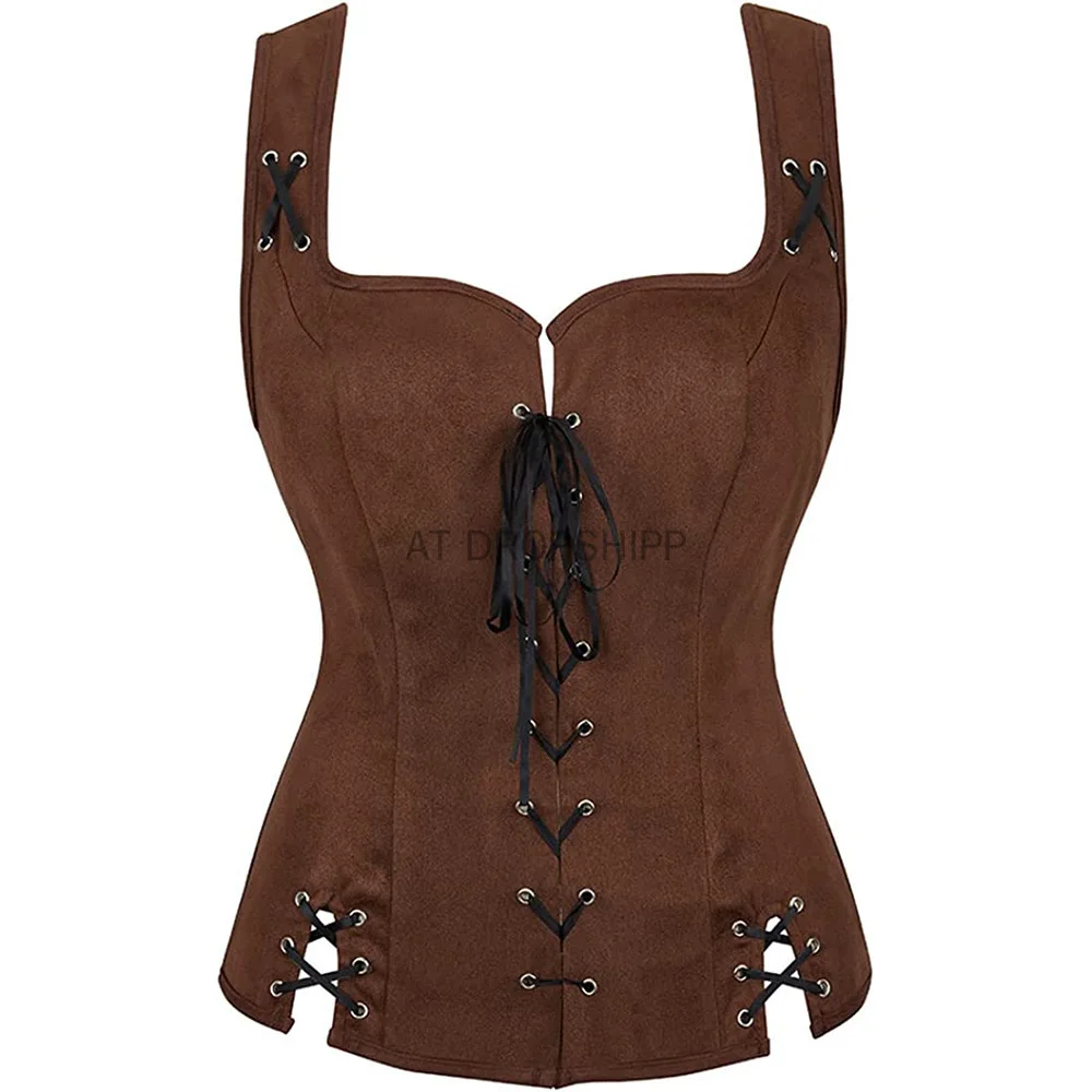 Medieval Women Vintage Suede Corset Top Victorian Pirate Lady Waistcoat Renaissance Celtic Archer Cosplay Halloween Costume