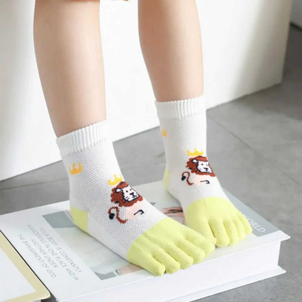 Soft Cartoon Cute Spring Lion Autumn Kids Hosiery Sports Children Short Socks Cotton Socks Five Finger Socks Toe Socks