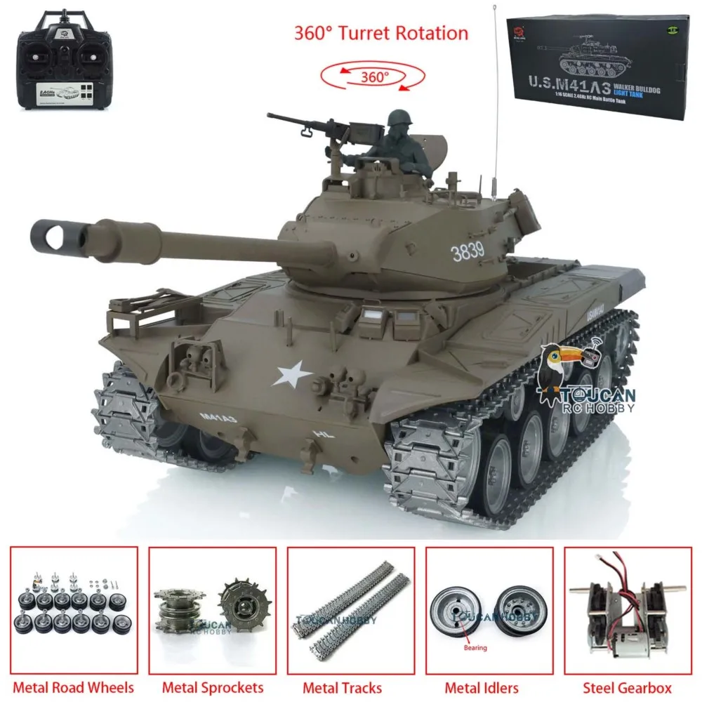 Henglong RC Tank Pro Ver 1/16 7.0 Walker Bulldog 3839 Tracce in metallo Ruote Rotazione torretta 360 Battaglia a infrarossi