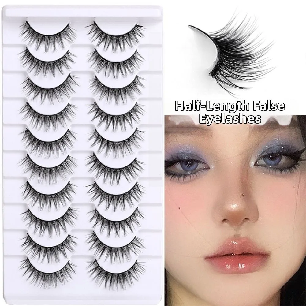 10 Pairs Soft Wispy Fluffy Fake Lashes Fluffy Thick Eyelashes Extension 3D Faux Mink Lash Handmade Glue Version