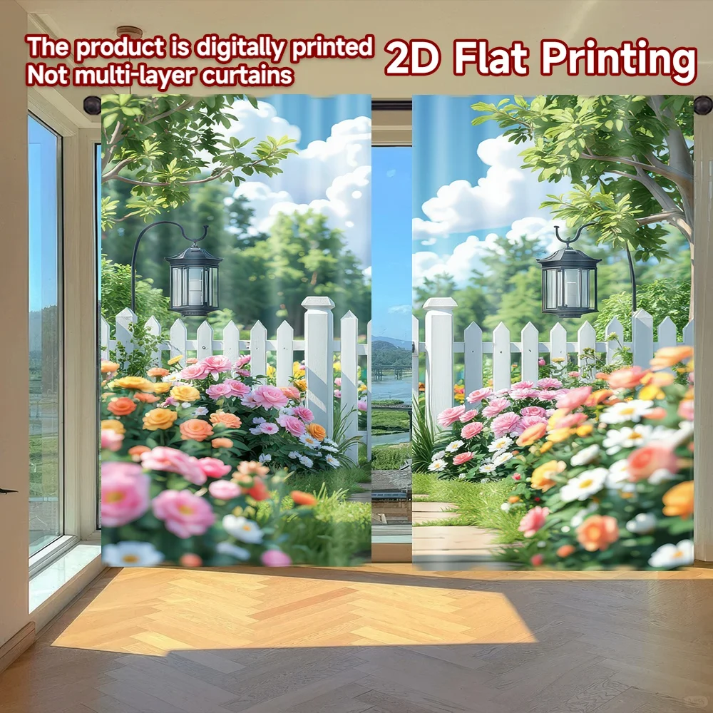 

2D flat printing 2pcs Scene Curtain Sunny Garden Pathway Digital Printed Polyester Drapes Party Decorations for Bedroom Living