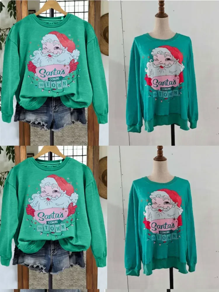 Casual Santa Claus Contrast Print Sweatshirt Christmas Santa Claus Print pullover, Casual Long Sleeve Top