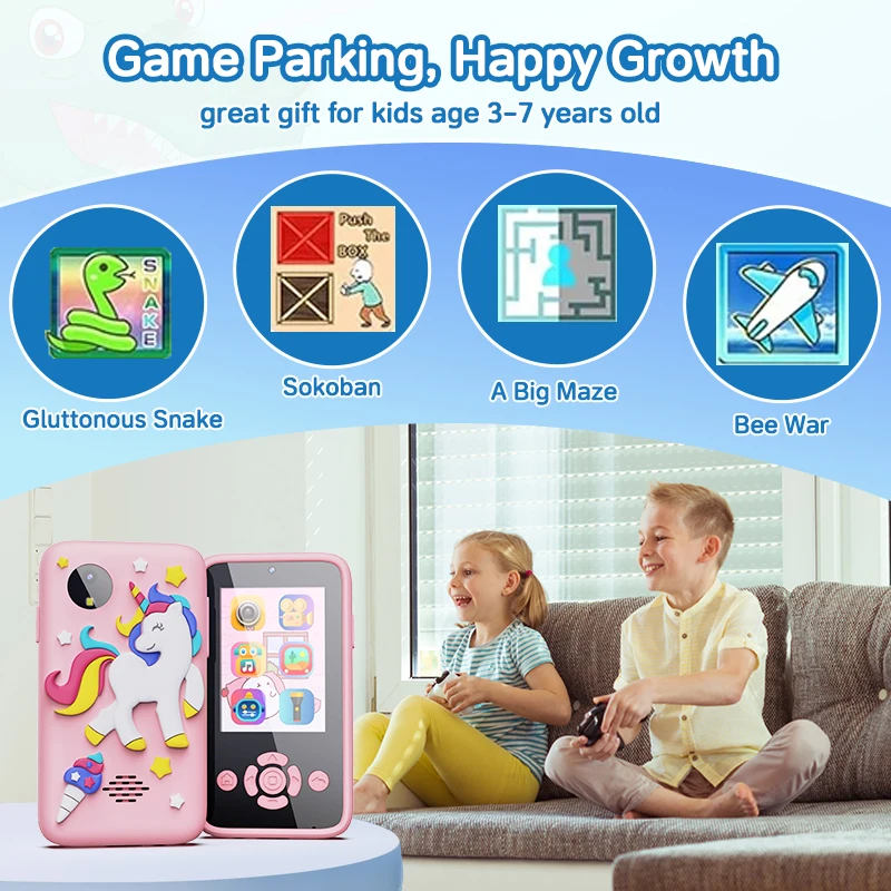 Christmas Sale Kids Phone 32G Mp3 Music Player Puzzle Games Tooddler Leaning Toys Kids Cameras Ages 3-6 7-12 Birthday Gifts