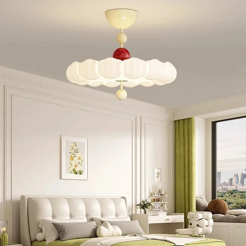 Cream White Cloud Petal Ceiling Lamp French Retro Light For Bedroom Kids Room Living Room Home