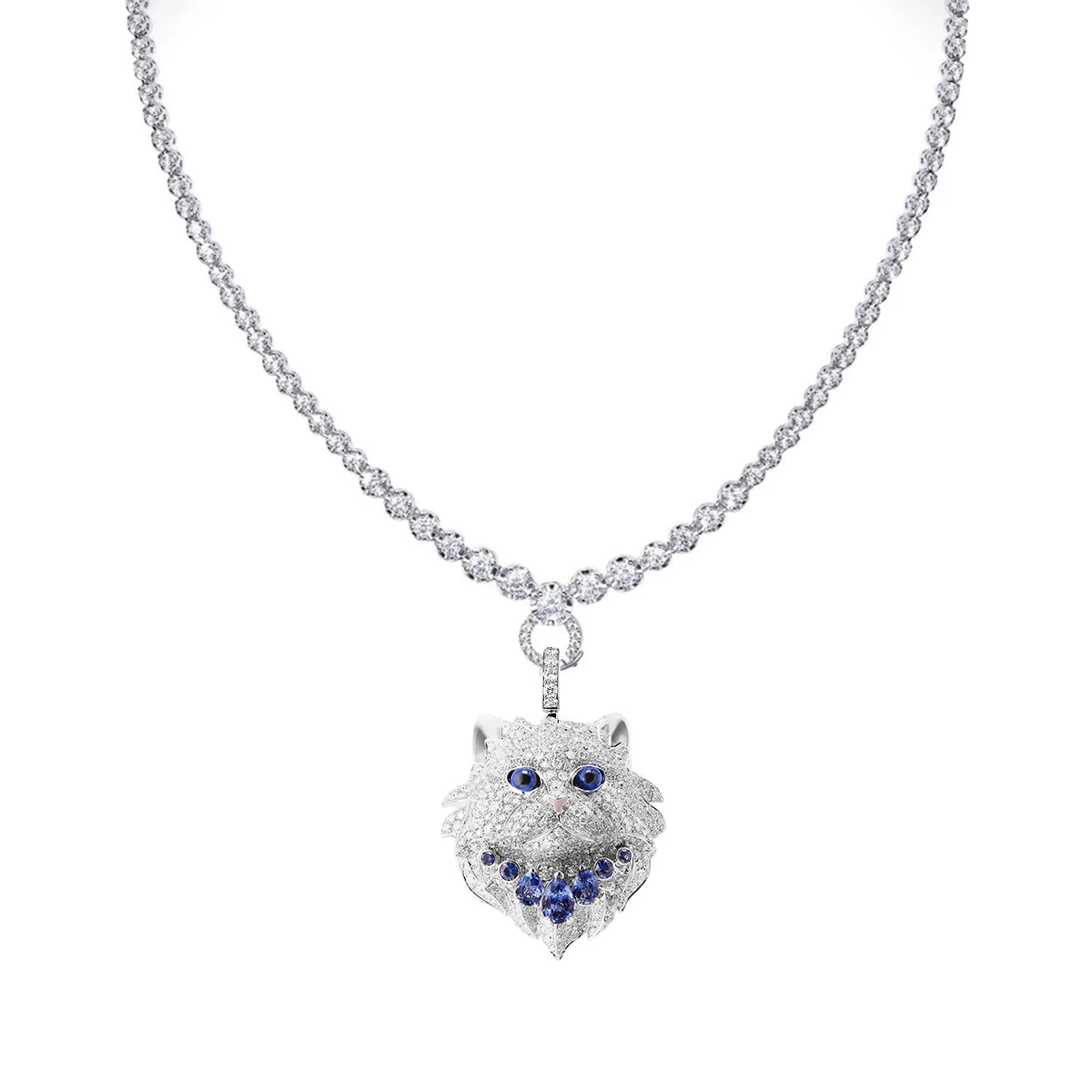 New S925 Silver Pendant High Carbon Diamond Treasure Home Persian Cat Versatile Jewelry Women's Necklace Wedding Jewelry