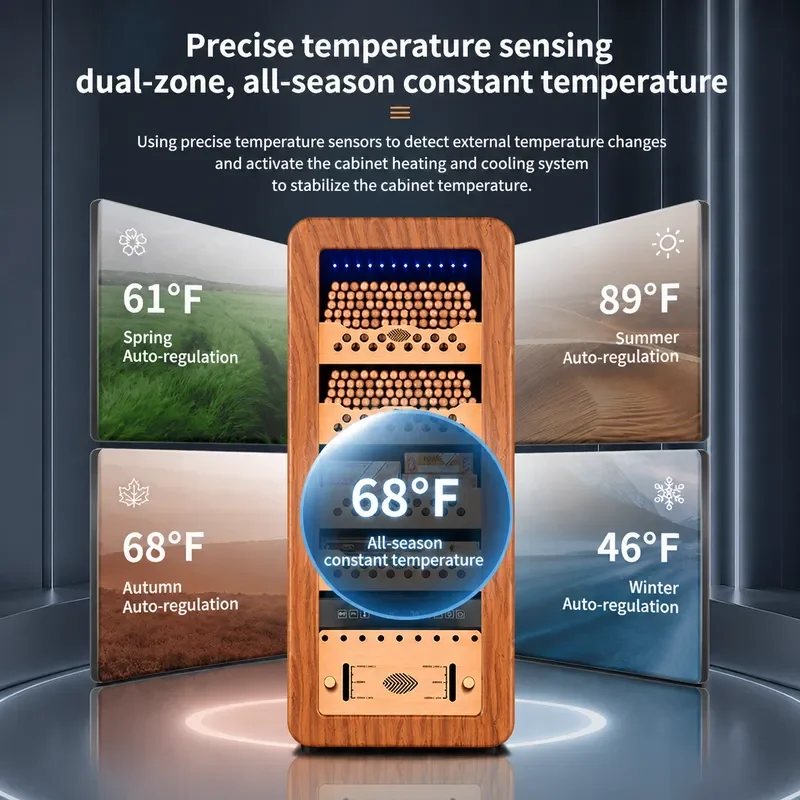 Eggar Dragon 58HC Cigar Humidor Cabinet Constant Temperature Humidity Control Cedar Wood Shelf Compressor Cooling Silent Home