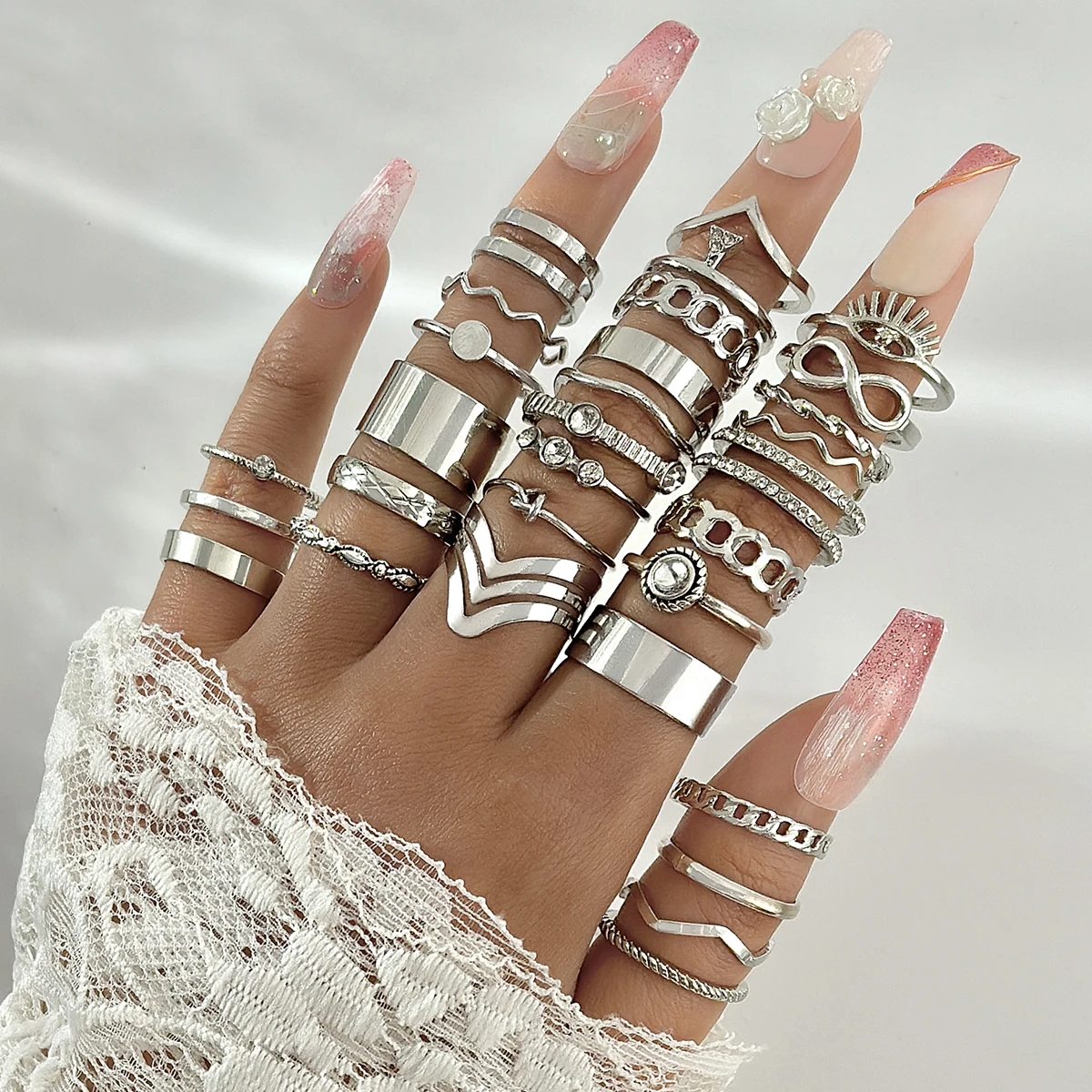 Tocona Punk Silver Color Eye Finger Rings Set for Women Simple Irregular Graph Opening Ring Jewelry Party Kольца 31pcs/set 26603