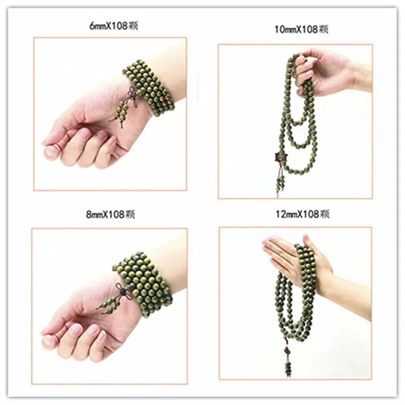 6mm 216 Beads Natural Green Sandalwood Long Bracelets Buddhist Prayer Meditation Mala Rosary Fragrant Verawod Necklace BRO772