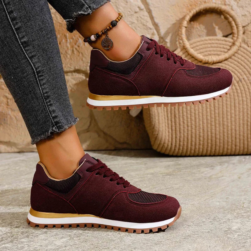 Kids Navy Blue Faux Suede Mixed Patchwork Retro Jogger Sneakers Autumn Large-size New Round Head Lace-up Casual Sports Shoes