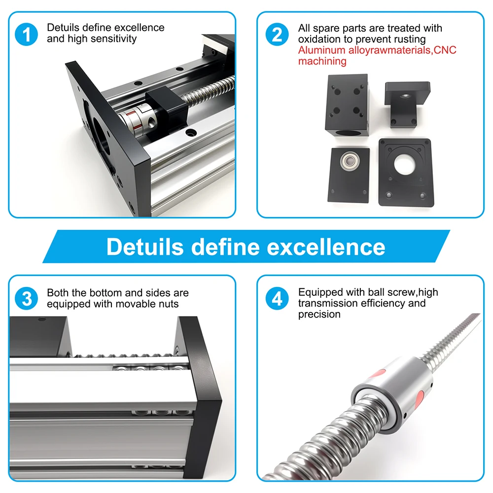 150mm Wide Heavy Duty Linear Ballscrew Sliding Table Linear Stage SFU1605/2005 HGR20 Double Guide Rail 4PCS HGR20 Z Axis For CNC