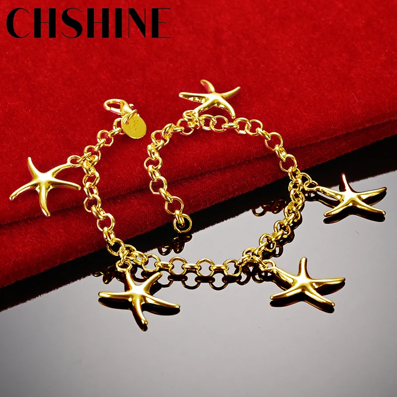 

CHSHINE 18K Gold Five Star Pendant Bracelet For Women Wedding Engagement Party Fashion Charm Jewelry