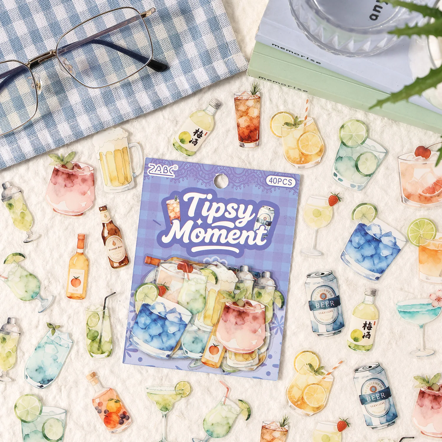 40Pcs Waterproof PET Stickers Assorted Drinks Collection for Scrapbook Journal Stationery