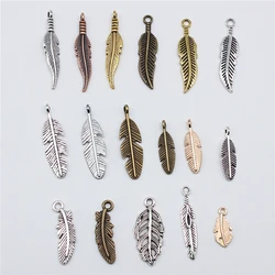 20pcs Feather Charms For Jewelry Making Antique Bronze Silver Color Pendants DIY Crafts Making Handmade Jewelry Findings