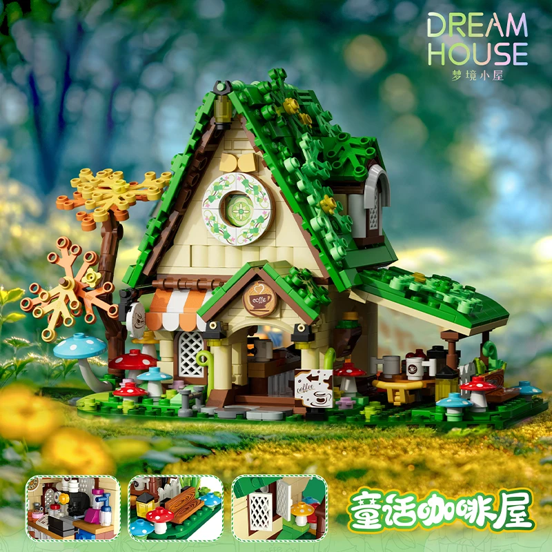 Creative Dream Fairy Tale Coffee House Candy House Building Blocks Street View Home Decoration Model Puzzle Toys For Kids Gifts