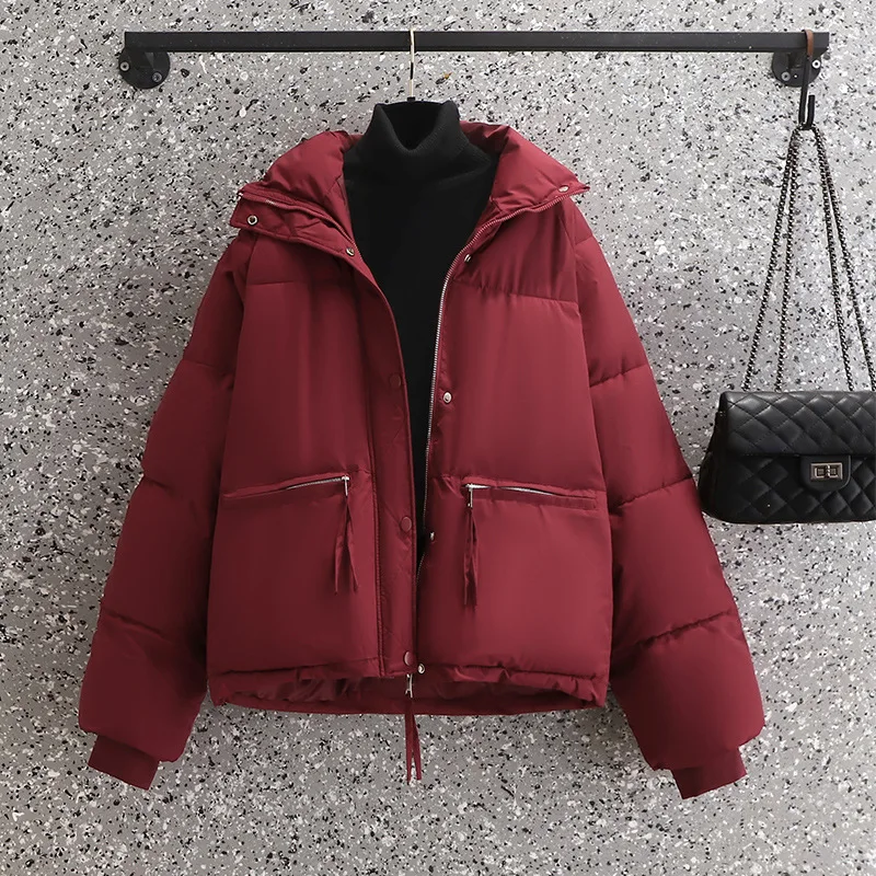 Women Winter Parkas Padded Solid Color Cotton Coat Stand Collar Neck Jacket Windproof Heat Retention Women's Winter Clothing