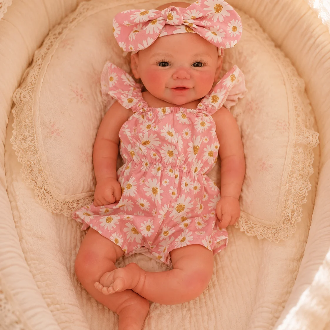 17 Inch Vivienne bebê reborn de silicone sólido Doll With Open Mouth Handmade Paint & Unpaint Skin Lifelike Newborn Girl Doll