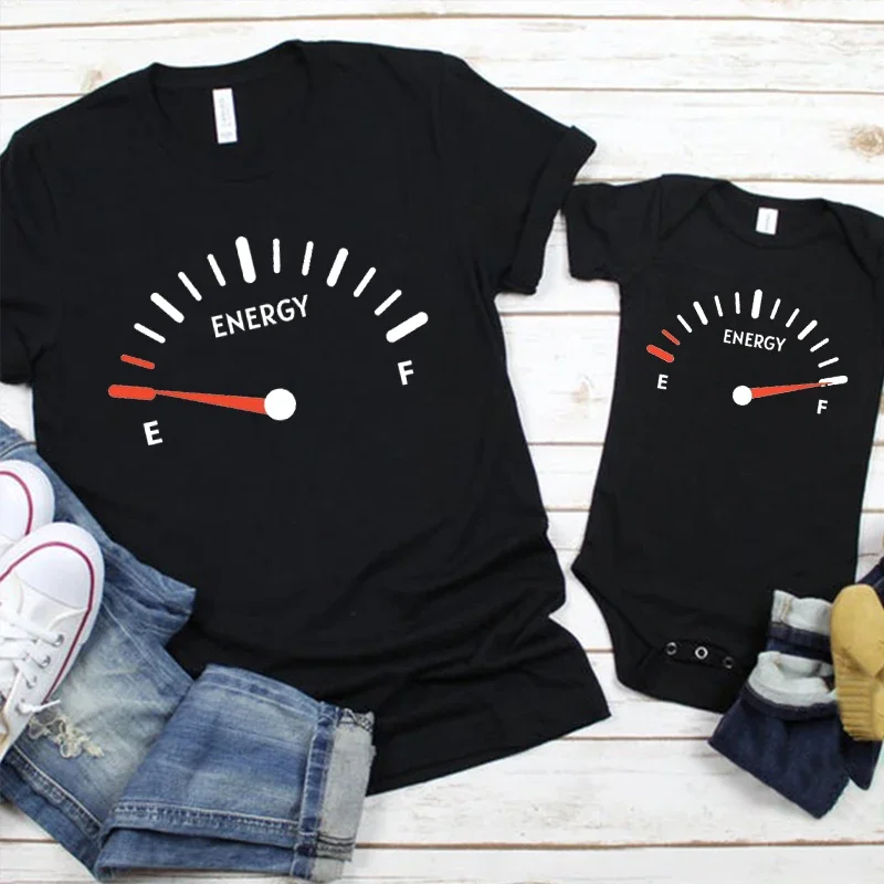 

Matching T-shirts for Daddy Baby Kids Energy Gauge for Dad Son or Daughter T-shirt First Father's Day Gift Cute Family Tee L