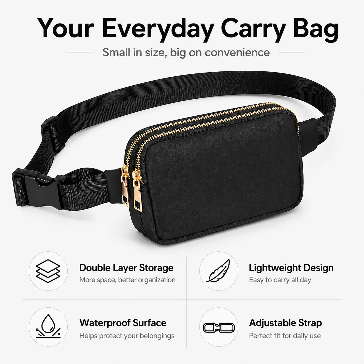 Outdoor Doppelreißverschluss-Hüfttasche Wandern Crossbody Reise-Bauchtasche Verstellbare Wasserdichte Kleine Tasche – Detail 8