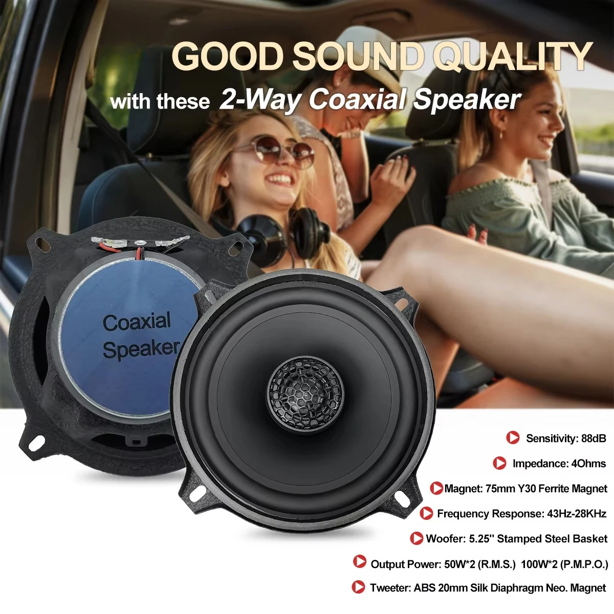 

Zeming 88dB RMS 50W*2 Audio Car Full Range Speaker 75mm Y30 Ferrite Magnet 5.25 Inch Composite Paper Cone 2-Way Coaxial Speaker