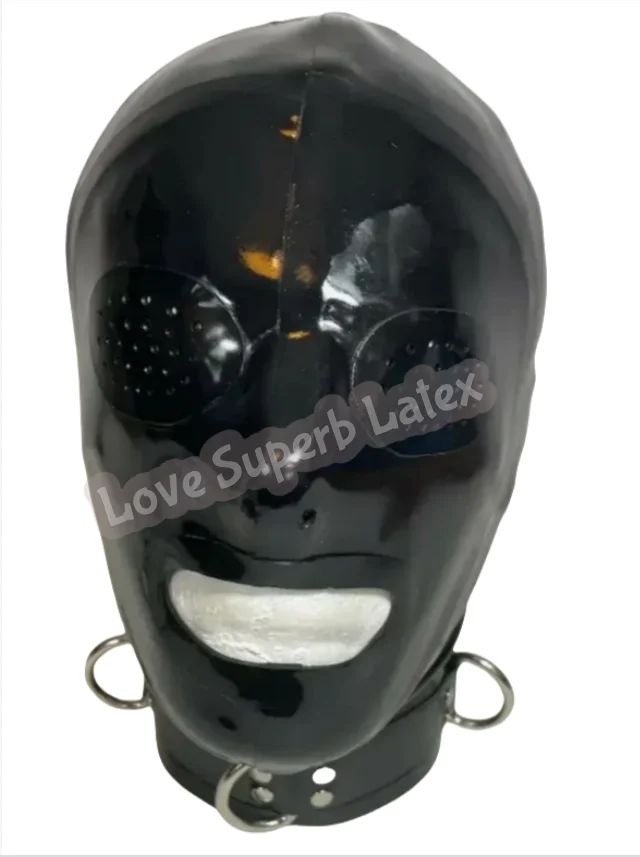 اغطية مطاطية سوداء مثير الوثن المرأة رجل كامل رئيس اللاتكس قناع اللاتكس ثقب الدبوس عيون مفتوحة الفم هود الظهر البريدي مع مشبك