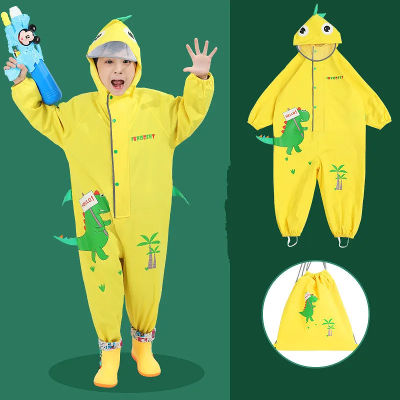 

70-120cm Cartoon Raincoats For Children Hood Waterproof Rain Coat Cover Jumpsuit Rainsuit Students Baby Play Suit Raingear