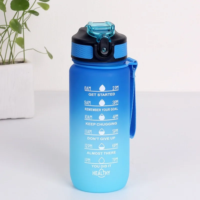 600ml Gradient Color Water Cup Plastic Sports Outdoor Bottle with Straw Handle Drinking Cup Fitness Pink Portable Drinkware