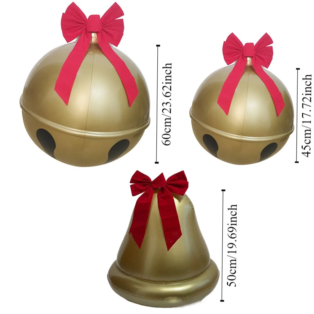 60 ซม.คริสต์มาส Bell Inflatable Ball ตกแต่ง Bell PVC ตกแต่ง Jingle Bell บ้านสวนกลางแจ้งเครื่องประดับ Inflatable ของเล่น