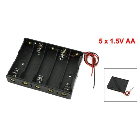 5 x 1.5V AA Battery Slot Holder Case Box Wire Black