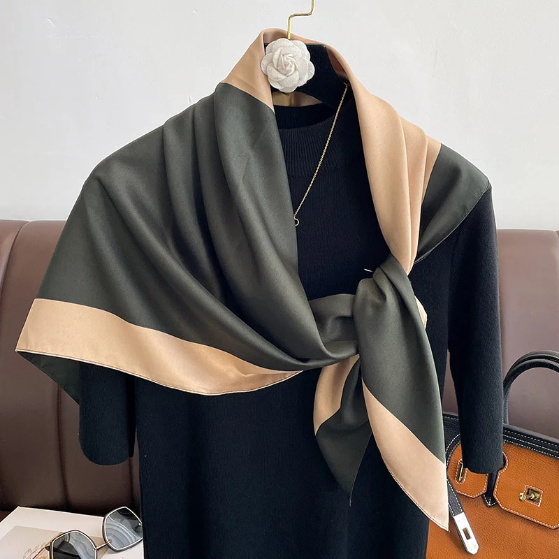 90*90cm Luxury Brand Simple Silk Square Scarf Hijab Women Bandana Soft Scarves Neckerchief Ladies Hair Shawl Wrap Headband