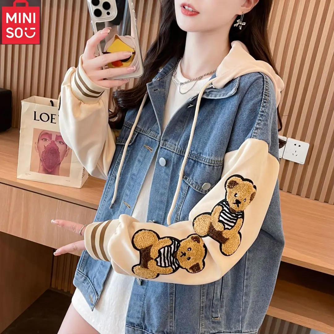 MINISO nuova giacca in denim stile college per studenti delle scuole medie e superiori, due giacche in stile occidentale per le vacanze, maglia da baseball