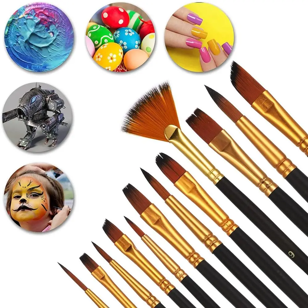 12 pçs/set conjunto de escova de pintura de cabelo de náilon multi-funcional materiais acrílicos pincel de pintura a óleo aquarela guache haste de madeira curta