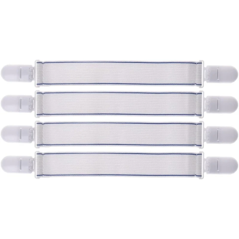 4 Pcs Bed Sheet Clip Set, Nylon Bed Sheet Grippers with Elastic Strap, Mattress Holder Clothes Pegs, Keep Neat and Tidy