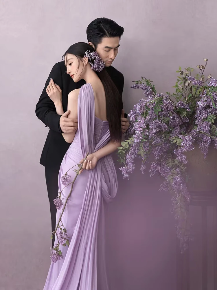 

Новый свадебный комплект для фотосессии в китайском стиле 2026 года: парные наряды в фиолетовом садовом стиле, элитные халаты для студий