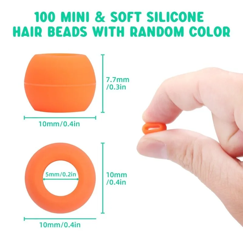 100PCS Soft Silicone Hair Beads for Braids, 5mm Mini Pony Beads with Tool for Kids Box Braids, Noiseless Dreadlock Accessories f