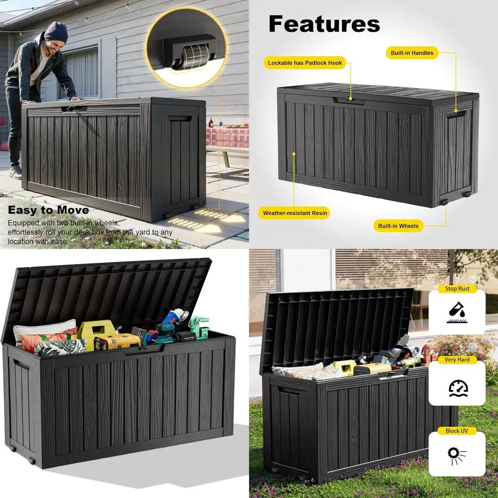 

85 Gallon Weatherproof Rolling Deck Box: Lockable Outdoor Storage for Cushions, Tools, and Pool Gear