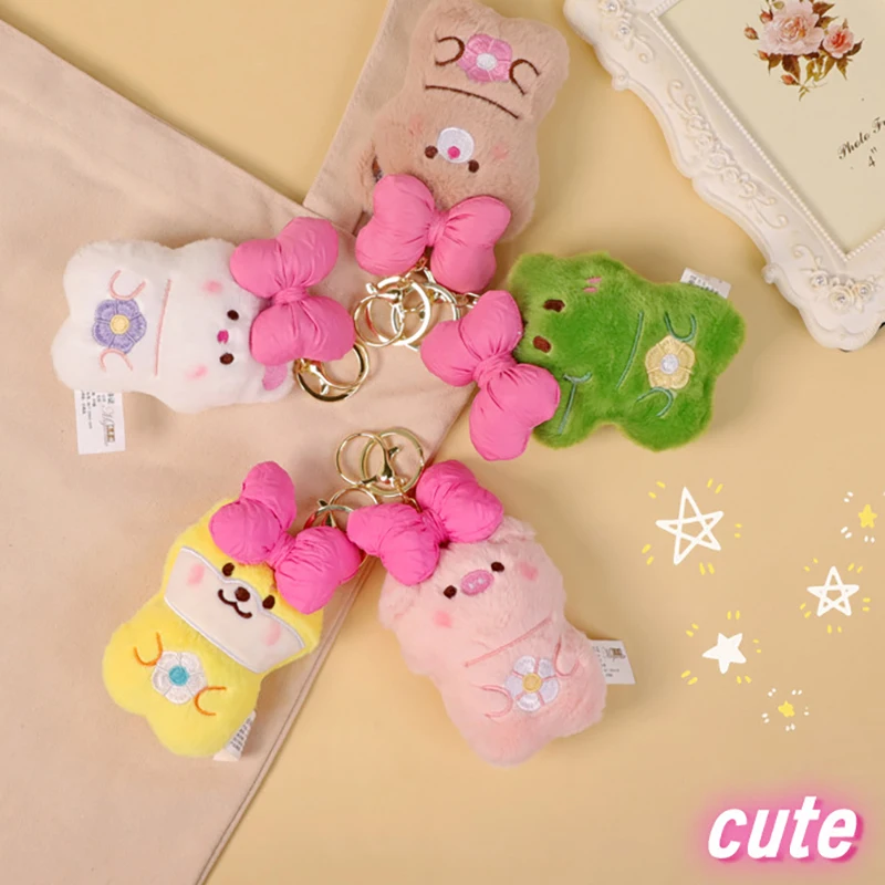 Cartoon Cute Pink Bow Small Animal Series Plush Doll Keychain Pendant Creative Ins Small Fresh Bow Plush Backpack Pendant