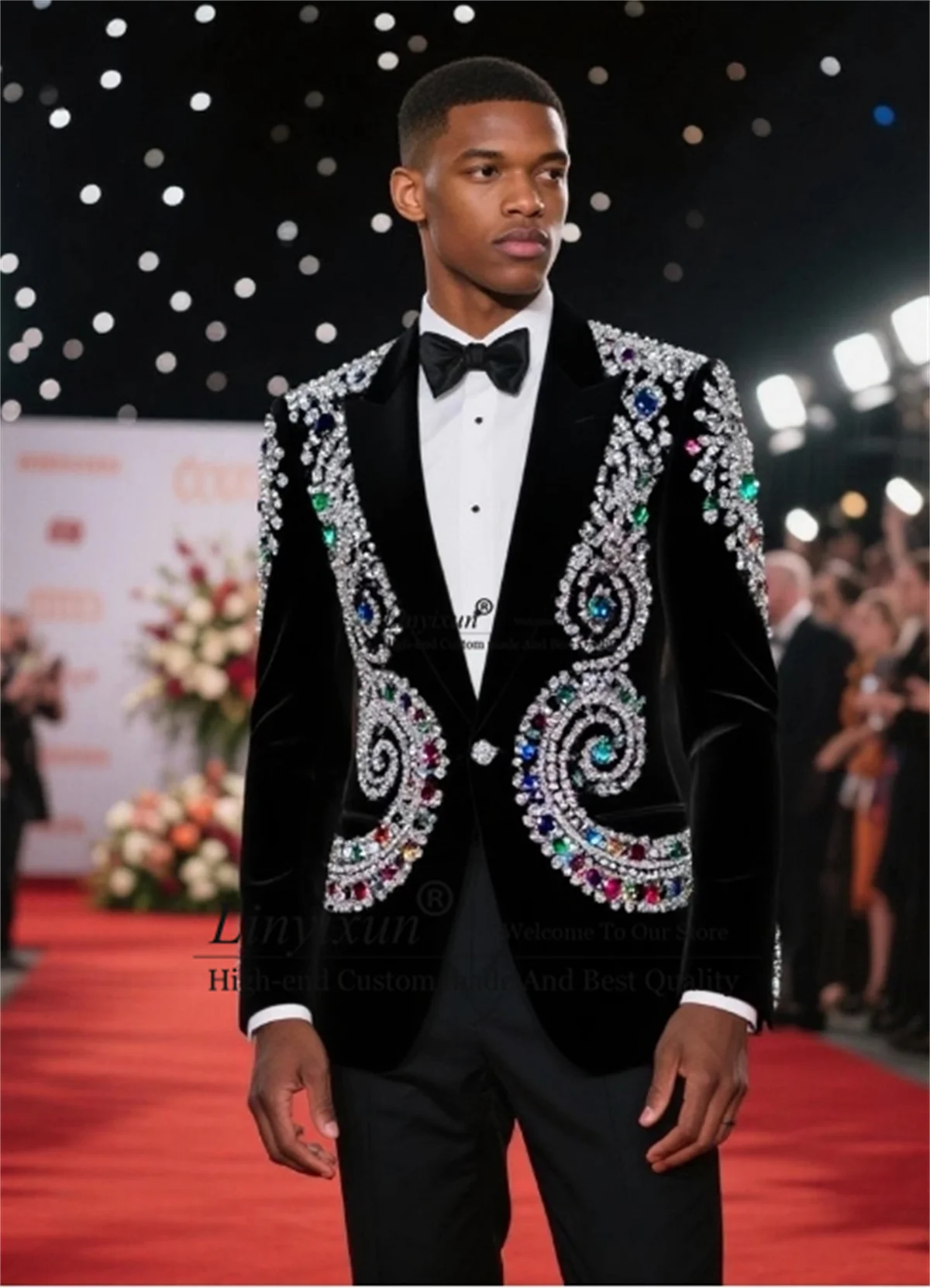 

Sparkly Diamond Ornament Men Suit Customized High End Groom Party Male Prom Blazers Slim 2 Pieces Set Wedding Party ropa hombre