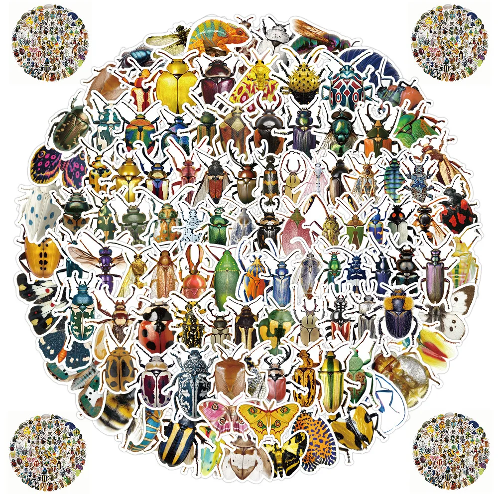 200PCS Cartoon Insect Stickers Exquisite DIY Handbooks Car Water Cups Waterproof Hot Stamping Stickers