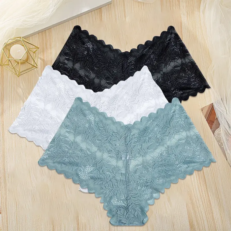 Finetoo 3pcs Frauen Blumen hohle Spitze Höschen niedrige Taille Slips sexy Dessous Hosen Unterhosen weibliche Unterwäsche intimates