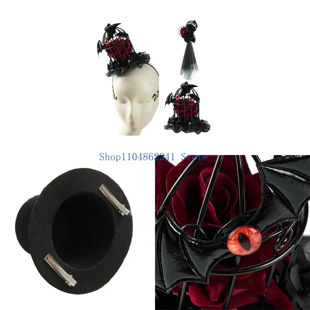 5asd Black Cage Veil Fascinator With Delicate Rose Accents For Cosplay Event And Evening Wear