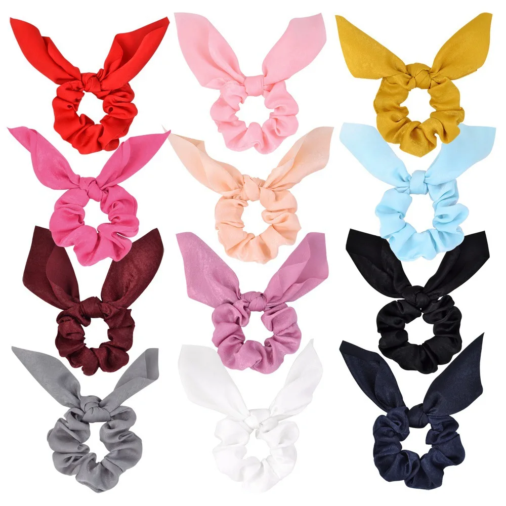 Chiffon Bowknot Silk Hair Scrunchies Women Rabbit Ear Ponytail Holder Hair Ties Hair Rope Rubber Bands Headwear Hair Accessories