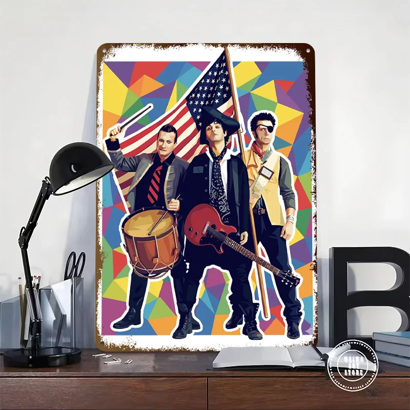 Green Day American Idiot Pop Art 3D Printed Texture Poster Personalized Wall Art Retro Metal Tin Signs for Home Decoration Room