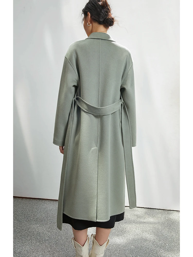 ZIQIAO Hepburn High-end Double-sided Cashmere Coat Women Mid-length 2022 New Office Lady Commuter Woolen Long Coat Female