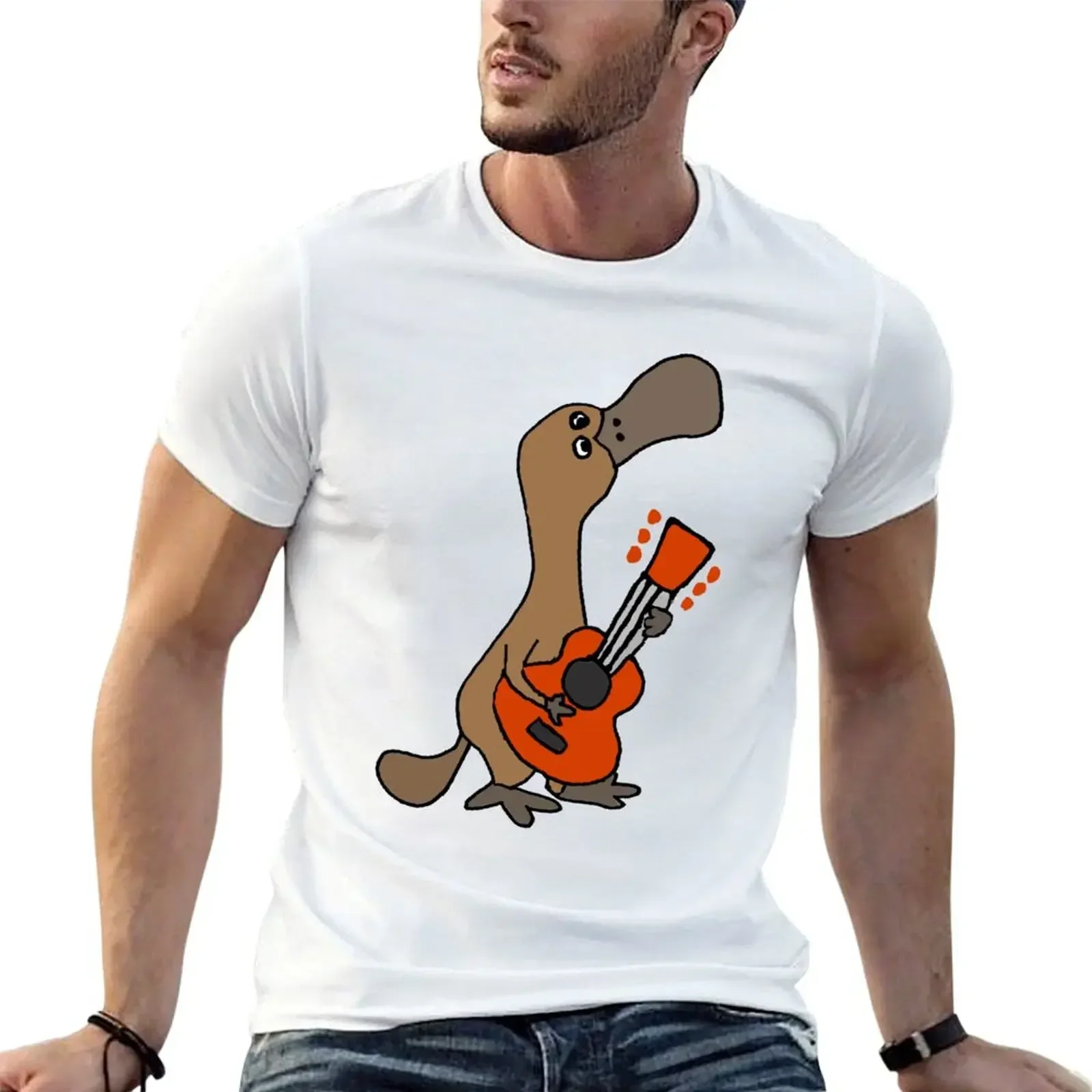 Funny Cute Duck-billed Platypus Playing Guitar T-Shirt graphic shirts vintage quick-drying Short sleeve tee men