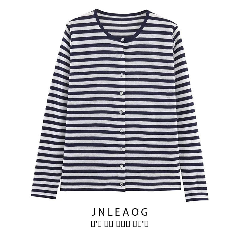 

Модный полосатый вязаный джет, женский осенний новый кардиган JNLEAOG из полиэфирного волокна, длинный круглый открытый кардиган