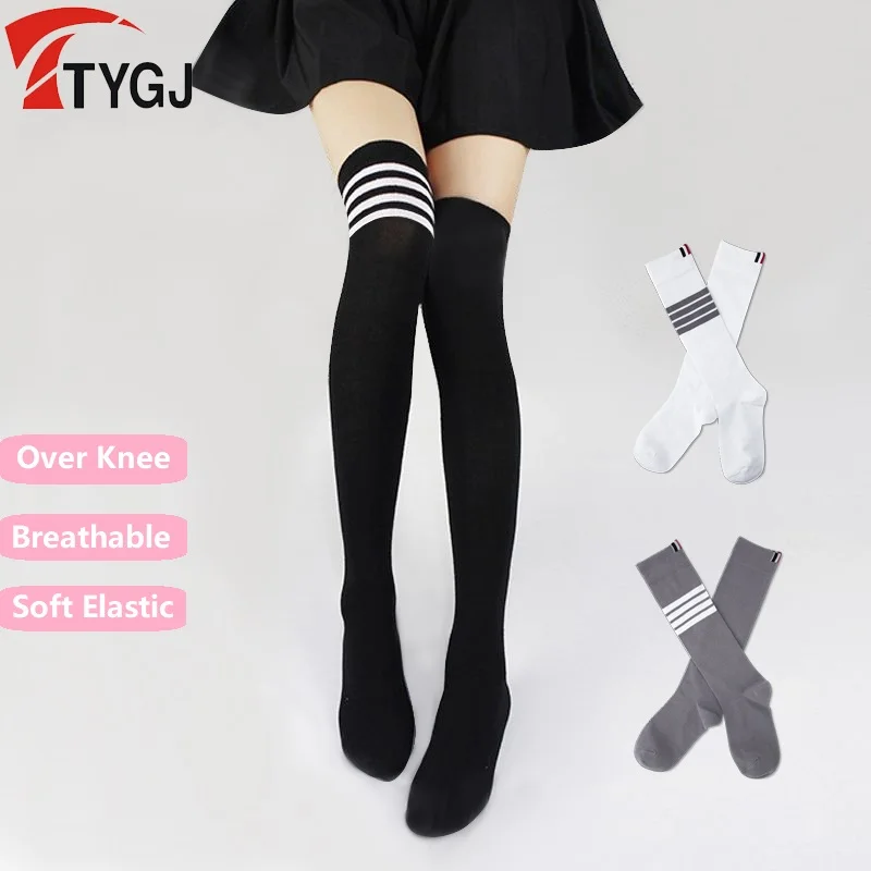 Ttygj Golf Socks Stockings Women Striped Sunscreen Over-The-Knee Socks Girls Golf Sports Legging Breathable Leg Cover 2 Styles