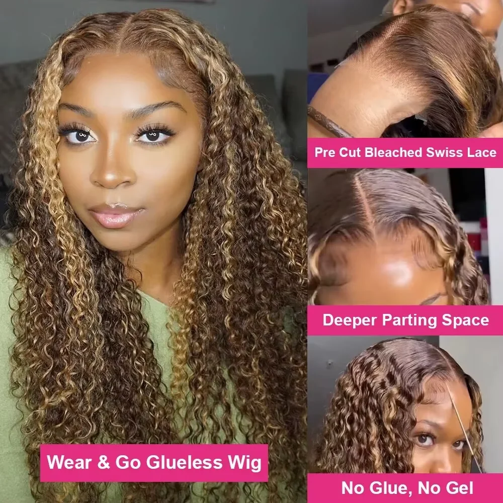 40Inch Highlight Wig Human Hair Colored Curly Wigs 13X6 Hd Lace Frontal Wig Brazilian 4/27 Deep Wave Lace Front Wigs For Women image 4